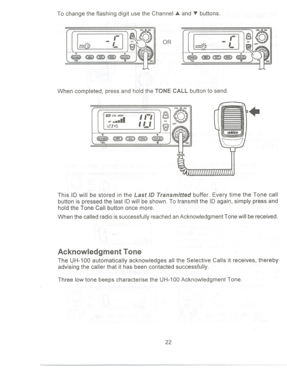 Acknowledgment tone, I№\u\\u\u\vv\m | Uniden UH-100 User Manual | Page 23 / 52