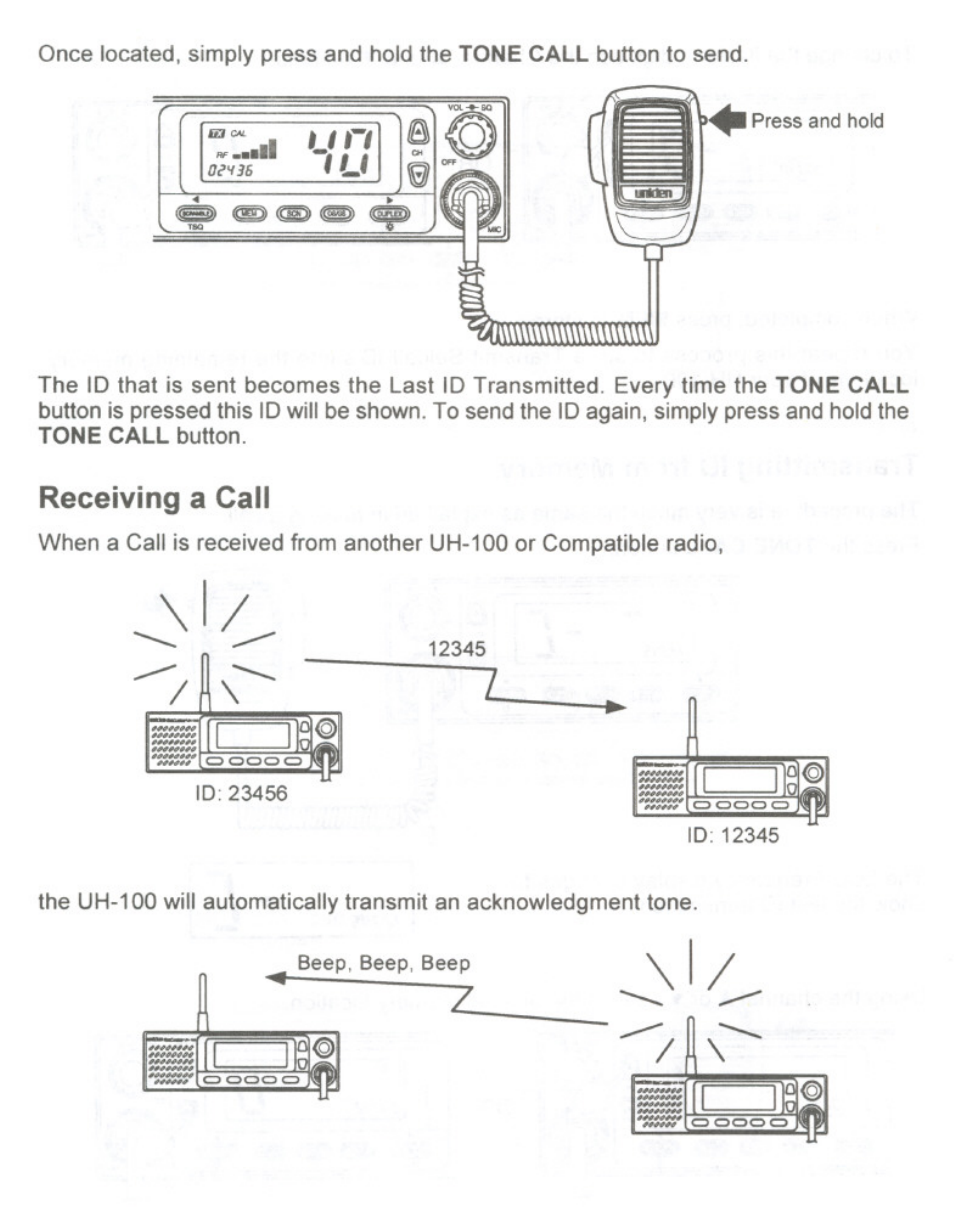 Receiving a call | Uniden UH-100 User Manual | Page 26 / 52