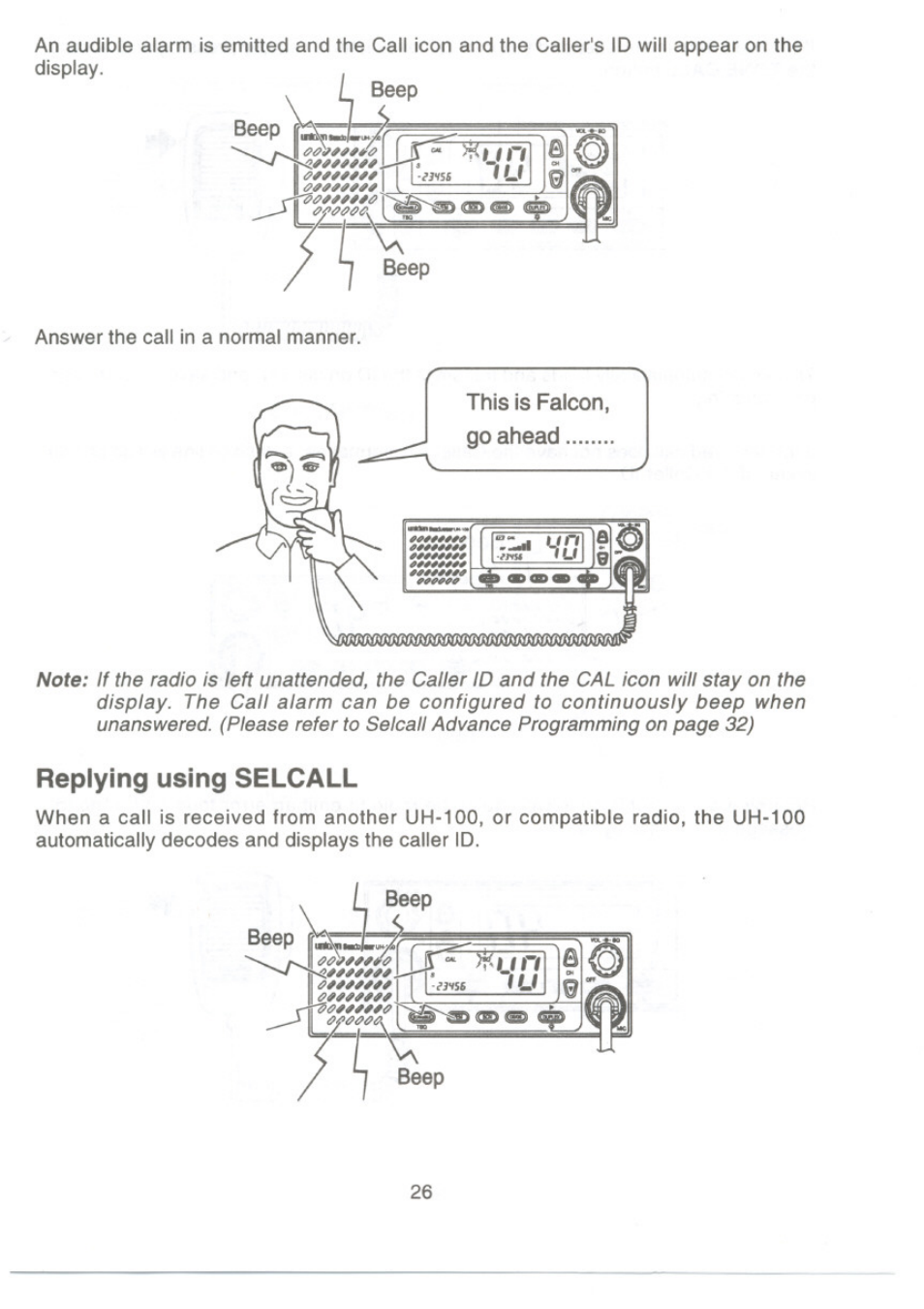 Replying using selcall | Uniden UH-100 User Manual | Page 27 / 52