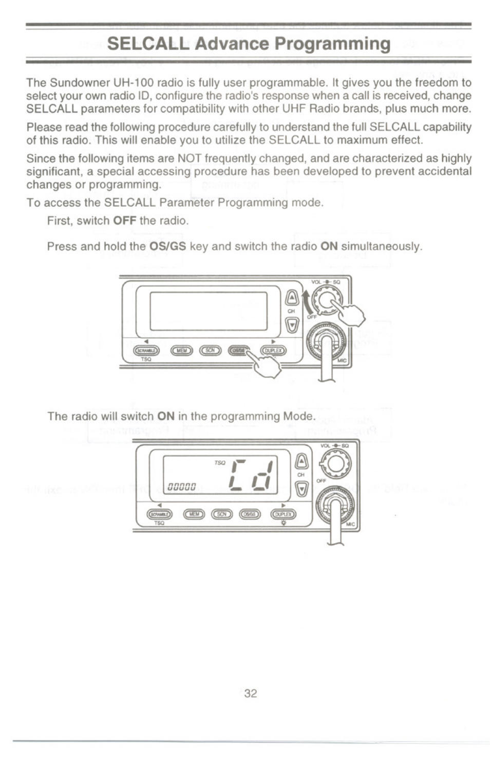 Selcall advance programming | Uniden UH-100 User Manual | Page 33 / 52