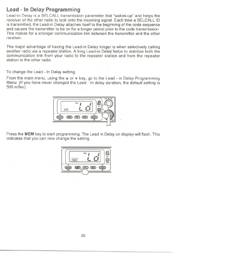Lead - in delay programming, Jl u | Uniden UH-100 User Manual | Page 37 / 52