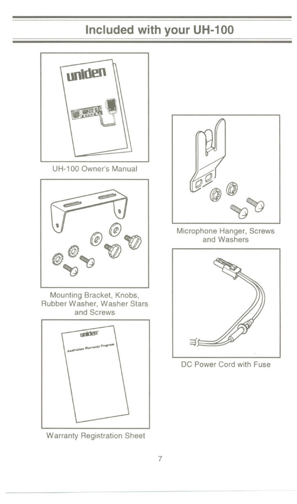 Included with your uh-100 | Uniden UH-100 User Manual | Page 8 / 52