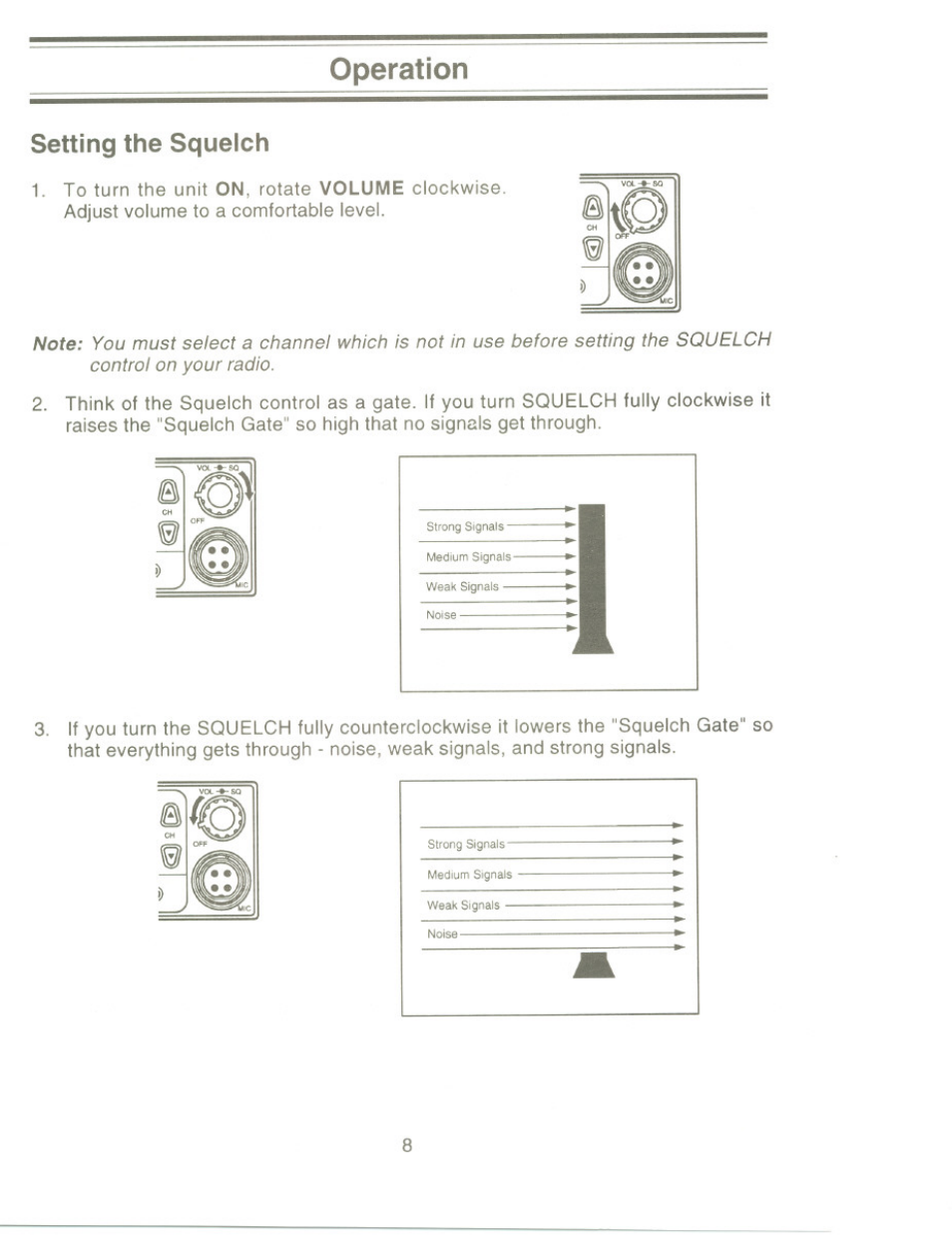 Operation, Setting the squelch | Uniden UH-100 User Manual | Page 9 / 52