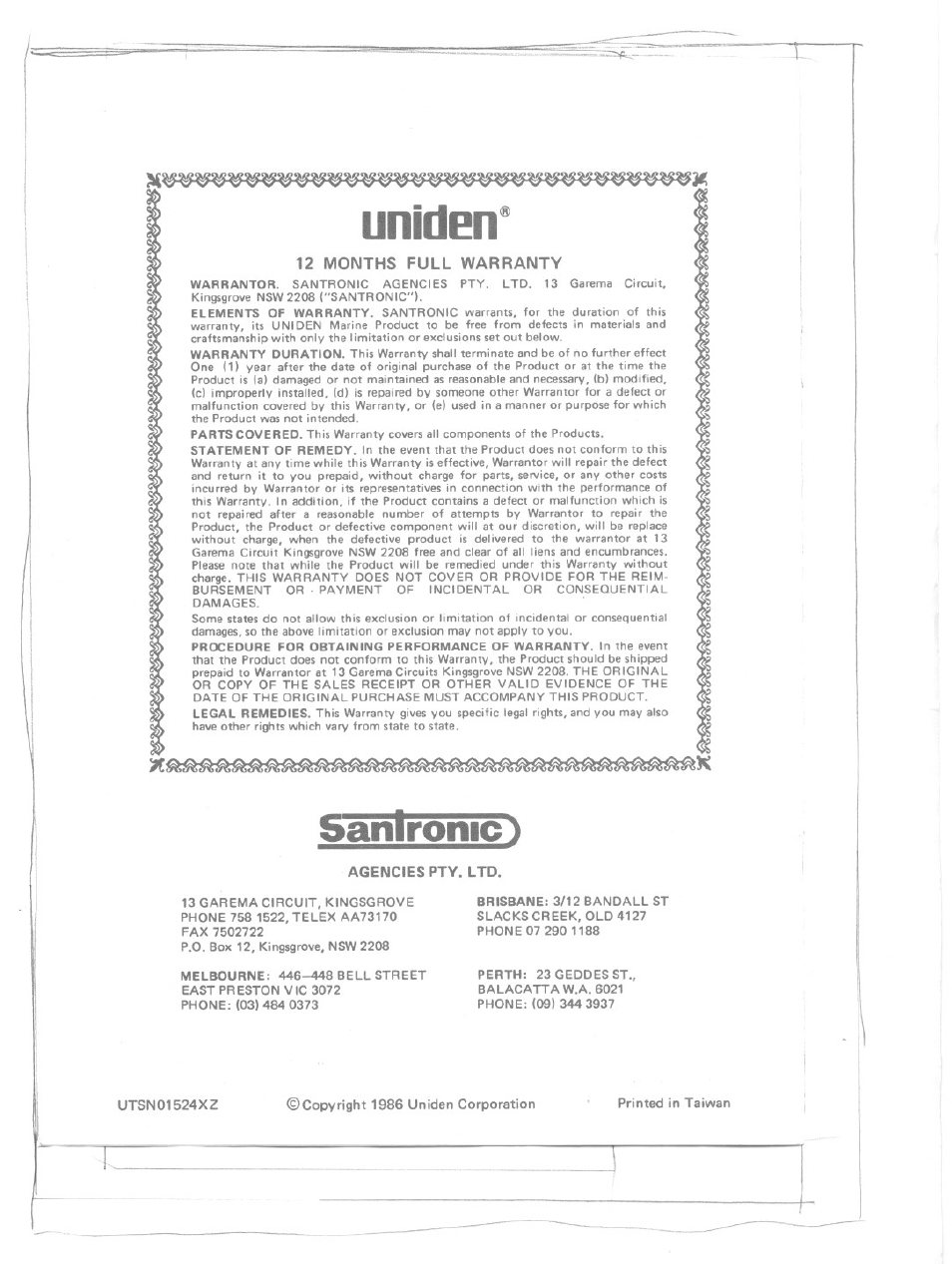 Uniden, Sanironic 1 | Uniden MC-4700 User Manual | Page 12 / 12