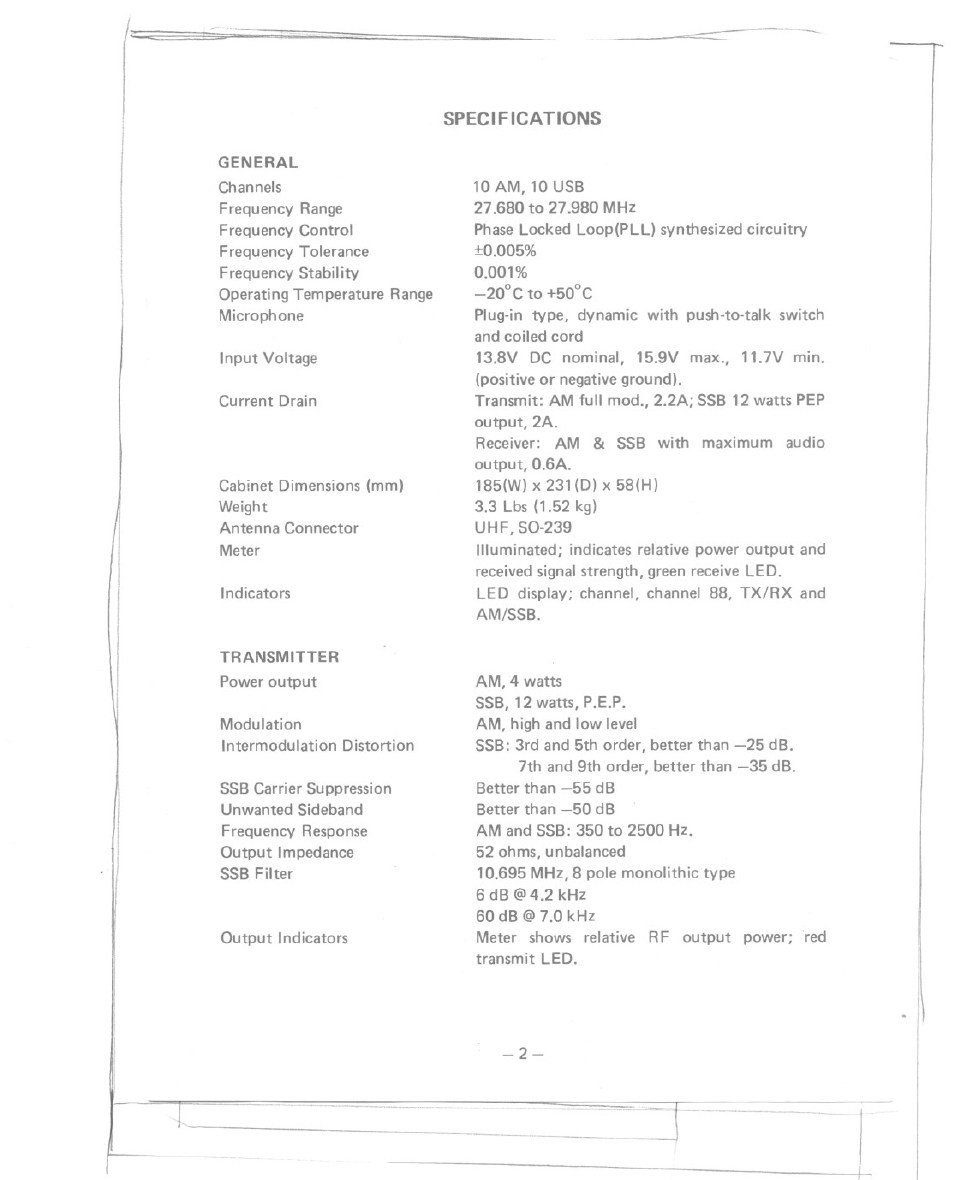 Specifications | Uniden MC-4700 User Manual | Page 3 / 12