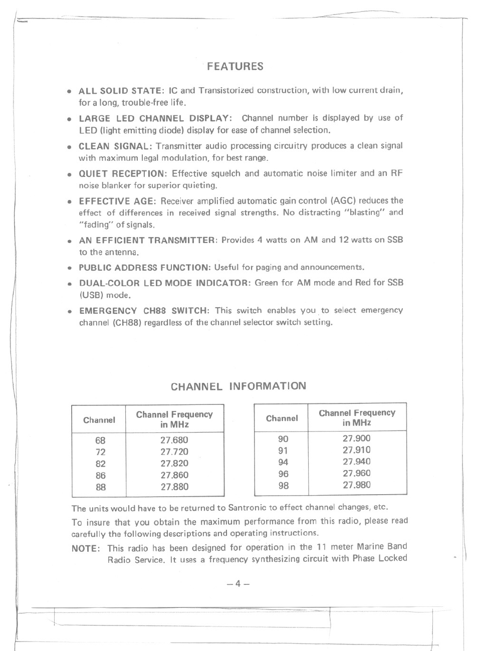 Features, Channel information | Uniden MC-4700 User Manual | Page 5 / 12