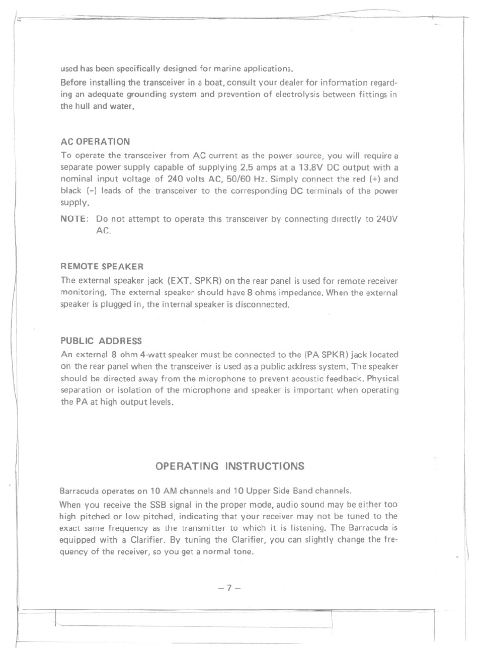 Operating instructions | Uniden MC-4700 User Manual | Page 8 / 12