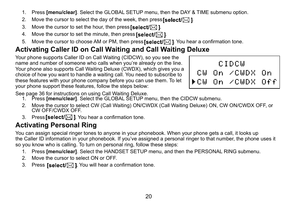 Activating personal ring | Uniden DCT756 User Manual | Page 20 / 60