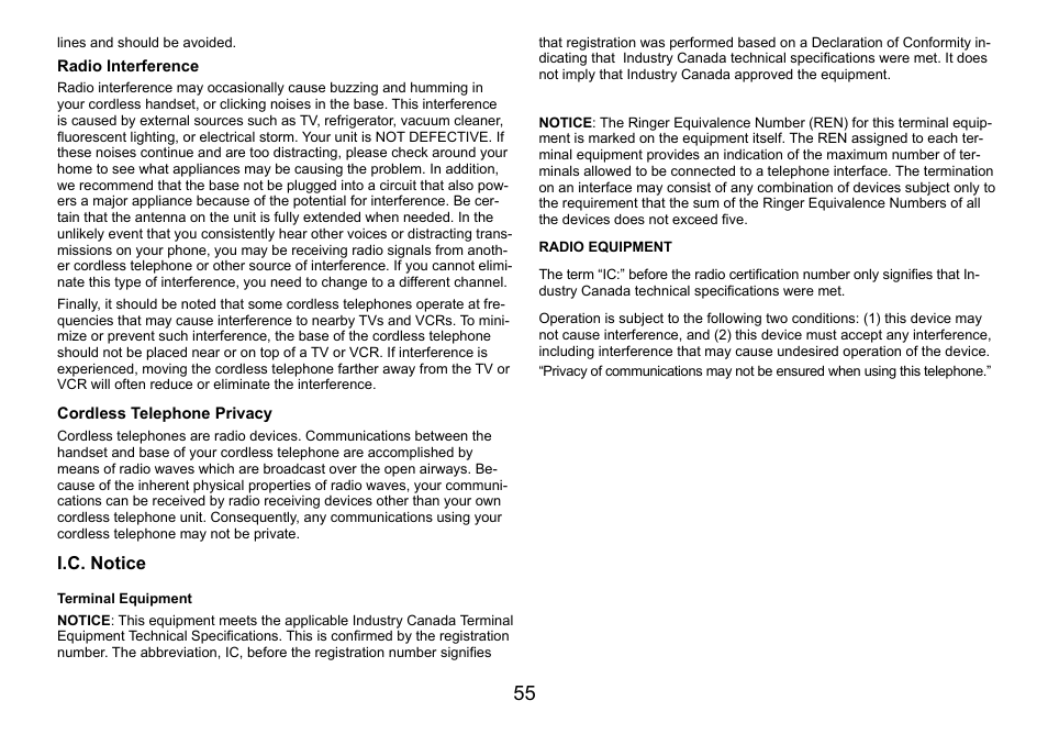 I.c. notice | Uniden DCT756 User Manual | Page 55 / 60