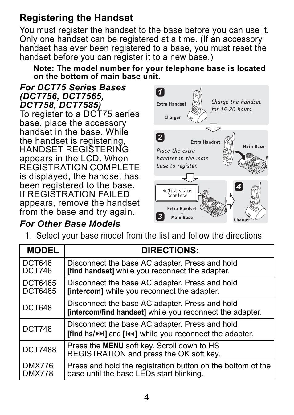 Registering the handset | Uniden DCX750 User Manual | Page 5 / 20