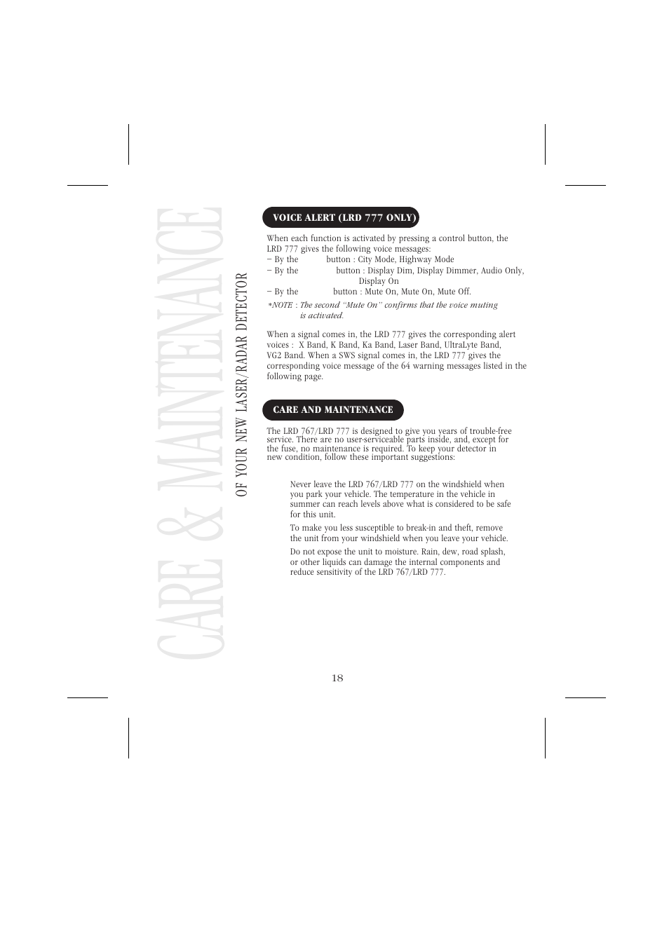 Care & mai ntenan ce | Uniden LRD 766 User Manual | Page 19 / 27