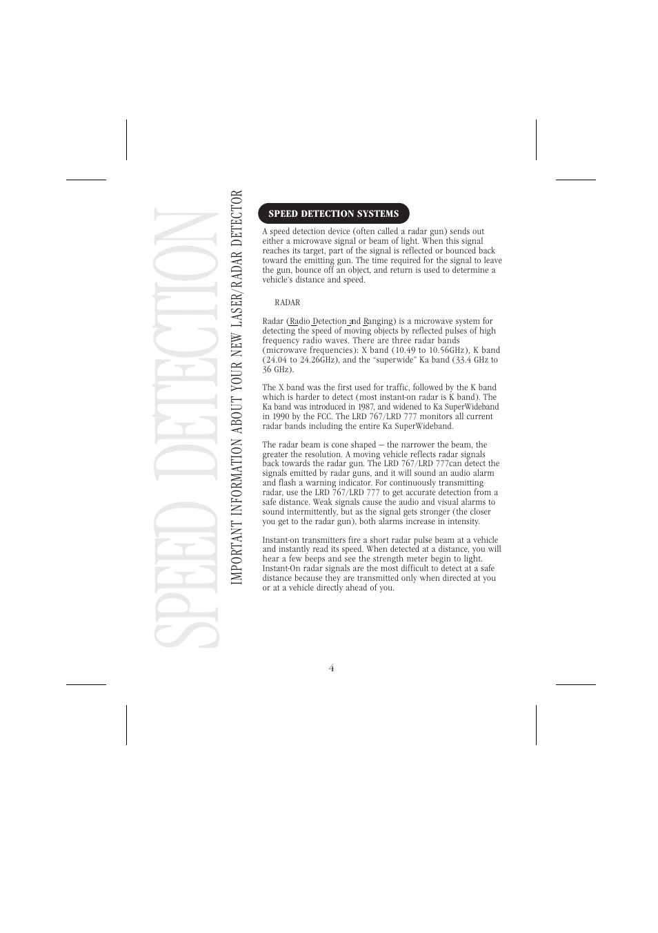 Speed detecti on | Uniden LRD 766 User Manual | Page 5 / 27