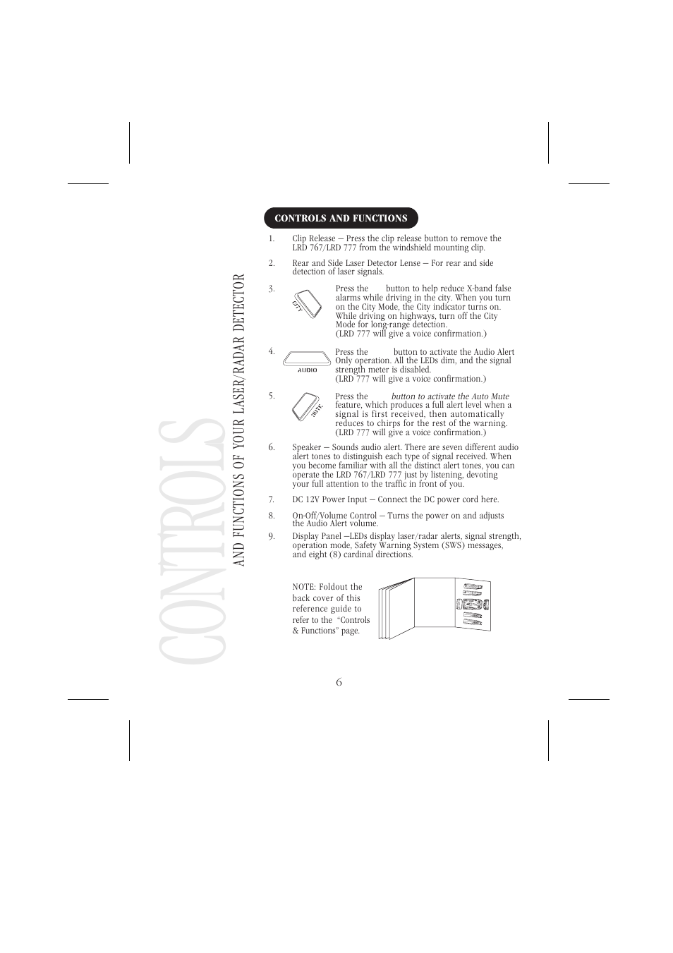 Contr ols, And fun ctions of your laser/r ad ar detector | Uniden LRD 766 User Manual | Page 7 / 27