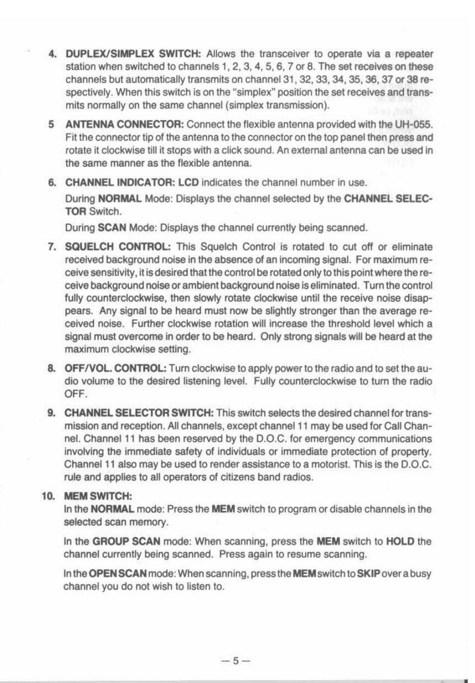 Uniden UH-055 User Manual | Page 5 / 12