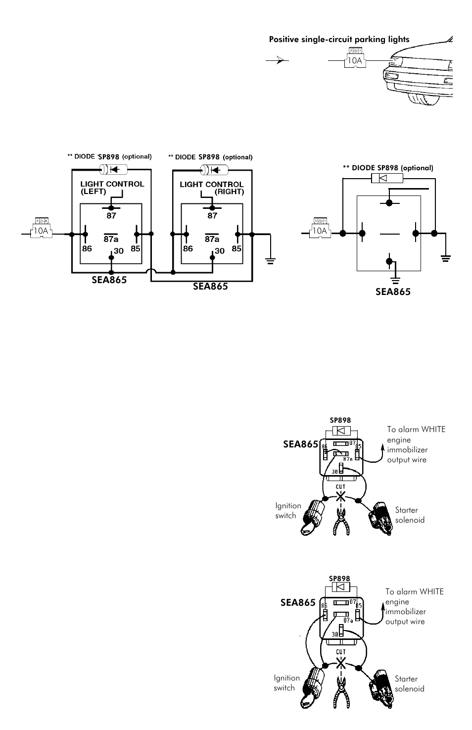Black wire — to chassis ground, Blue wire — to car door switches, White wire — to engine immobilizer | Uniden VS235XR User Manual | Page 7 / 8