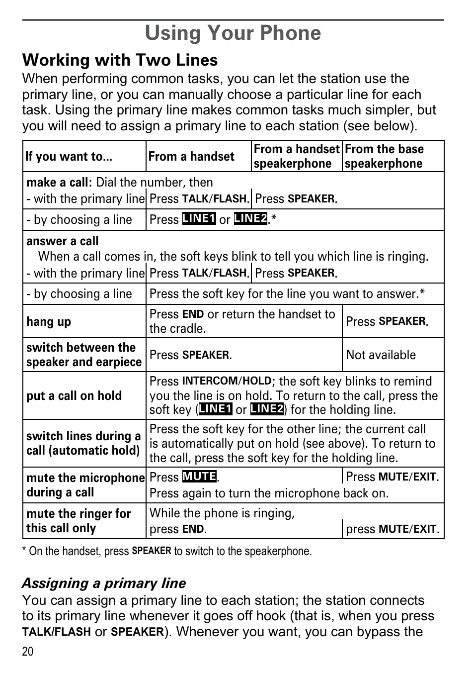 Using your phone, Working with two lines | Uniden DECT4086-4 User Manual | Page 22 / 52