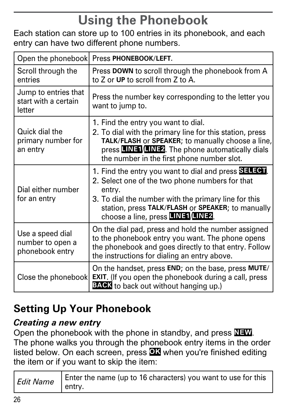 Using the phonebook, Setting up your phonebook | Uniden DECT4086-4 User Manual | Page 28 / 52