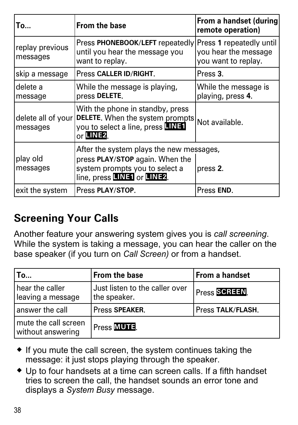 Screening your calls | Uniden DECT4086-4 User Manual | Page 40 / 52