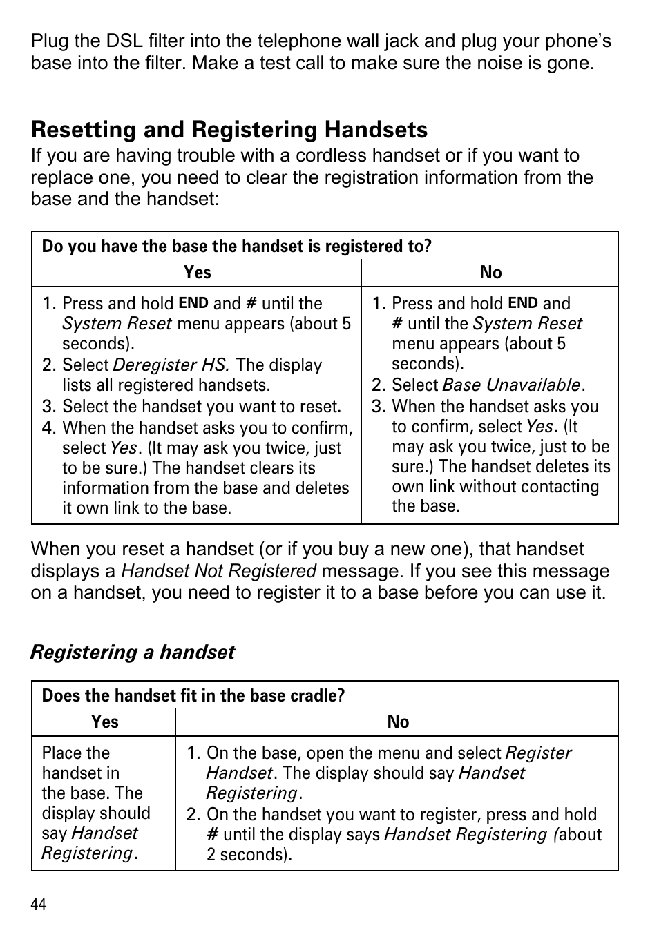 Resetting and registering handsets | Uniden DECT4086-4 User Manual | Page 46 / 52