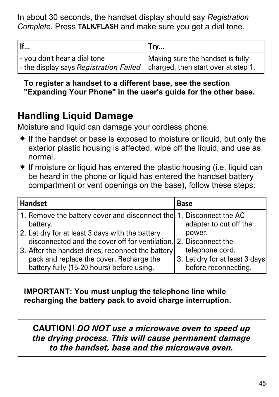 Handling liquid damage | Uniden DECT4086-4 User Manual | Page 47 / 52