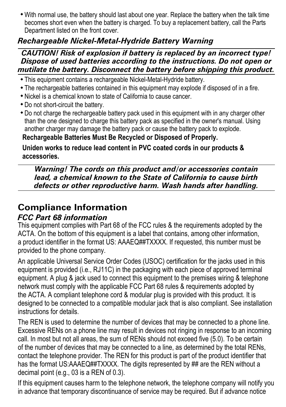 Compliance information | Uniden DECT4086-4 User Manual | Page 49 / 52