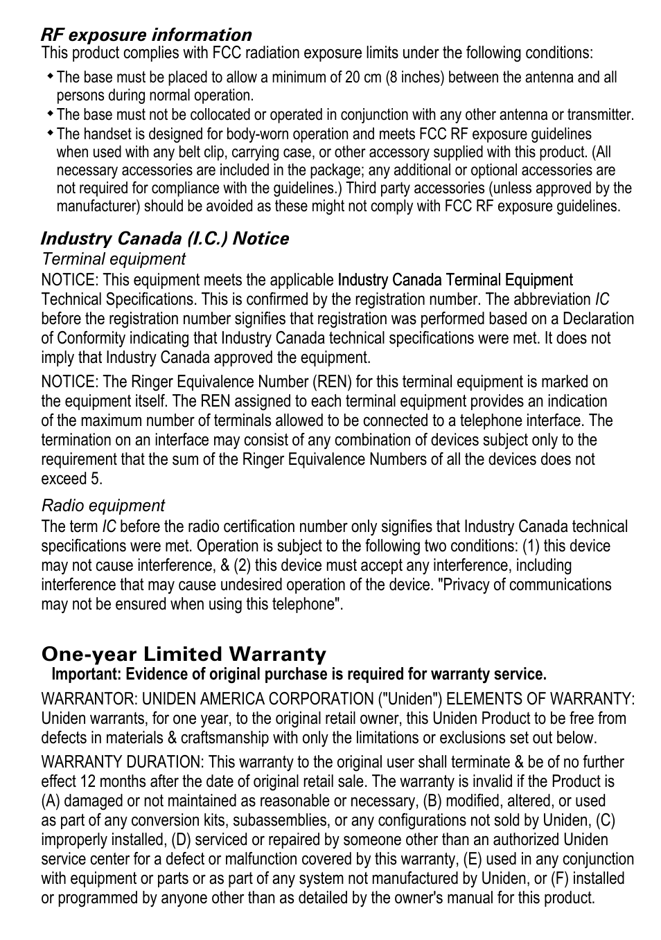 One-year limited warranty | Uniden DECT4086-4 User Manual | Page 51 / 52