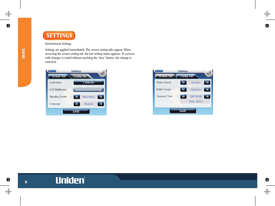 Settings | Uniden GNS8365BT User Manual | Page 16 / 120