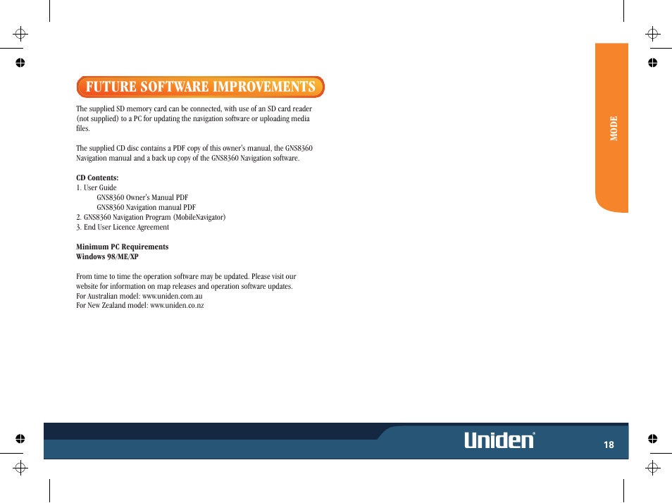 Future software improvements | Uniden GNS8365BT User Manual | Page 25 / 120