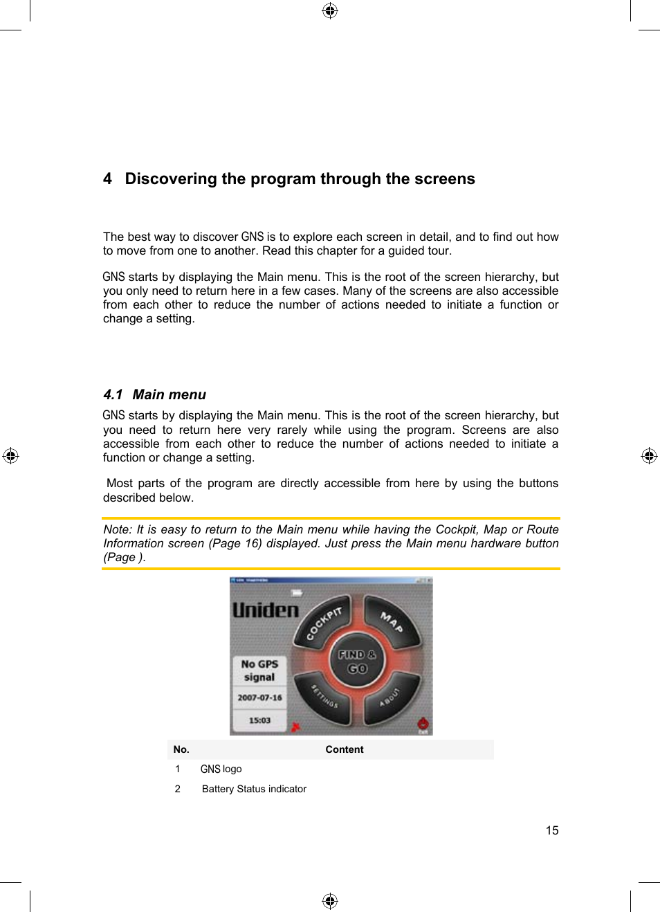 4 discovering the program through the screens | Uniden GNS8365BT User Manual | Page 43 / 120