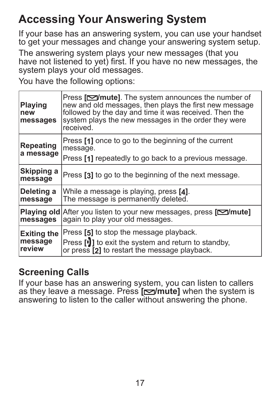 Accessing your answering system, Screening calls | Uniden DCX300 Series User Manual | Page 18 / 24