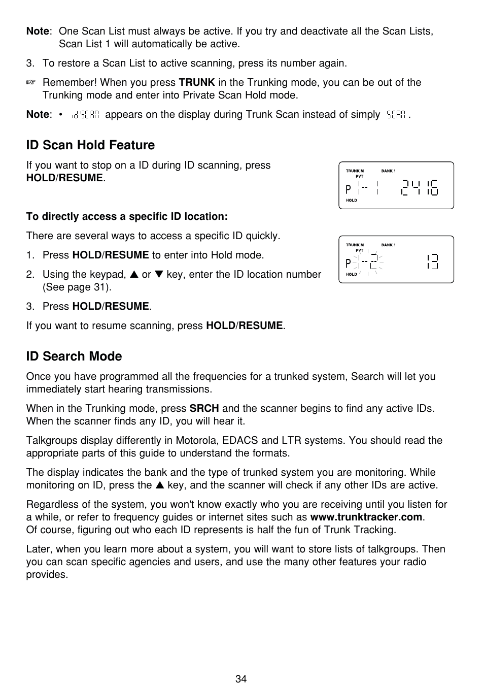 Id scan hold feature, Id search mode | Uniden BCT8 User Manual | Page 38 / 68