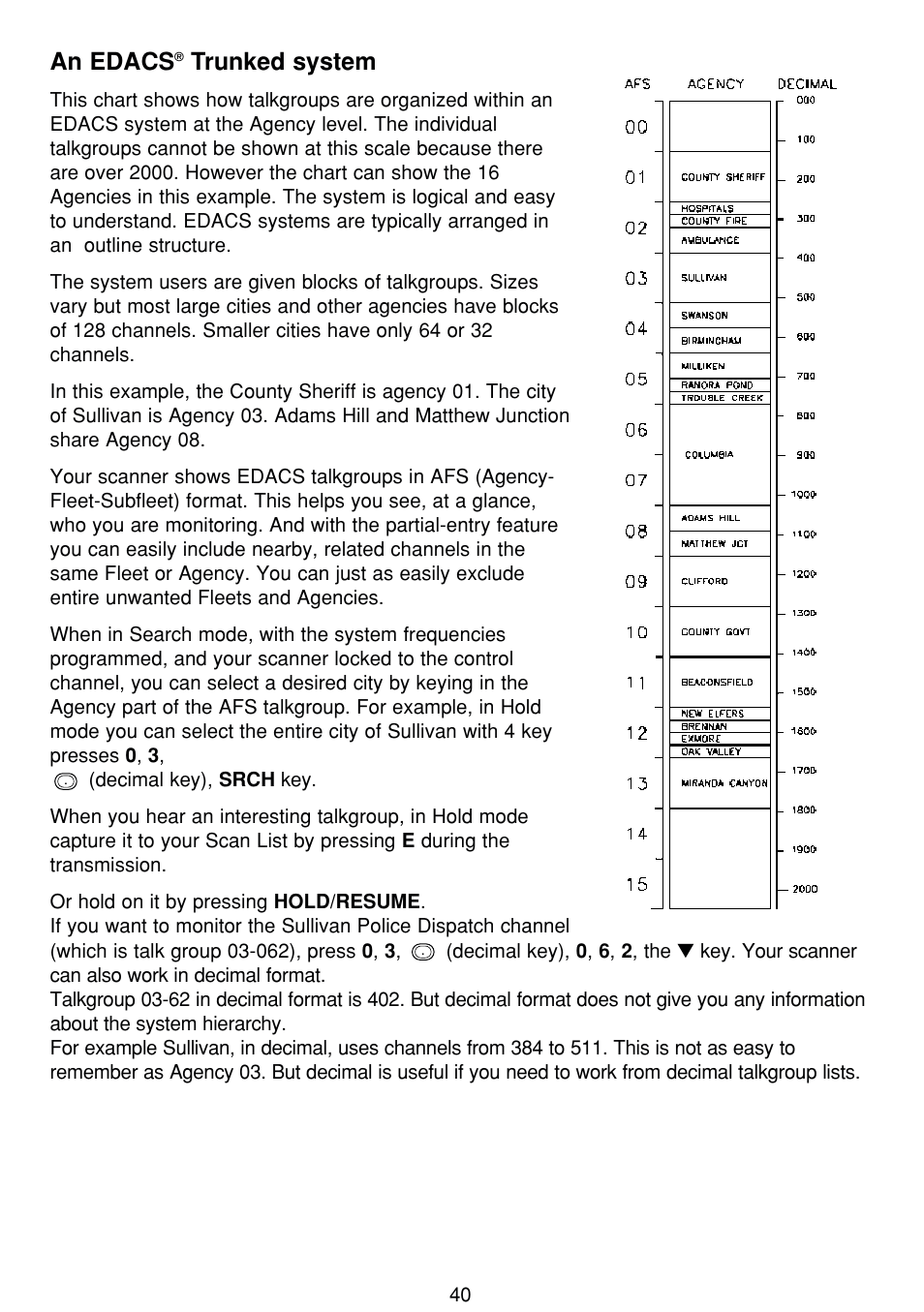 An edacs, Trunked system | Uniden BCT8 User Manual | Page 44 / 68
