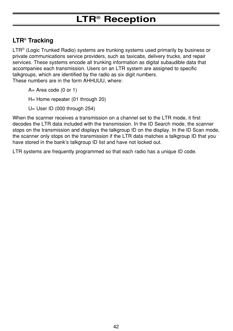 Reception, Tracking | Uniden BCT8 User Manual | Page 46 / 68