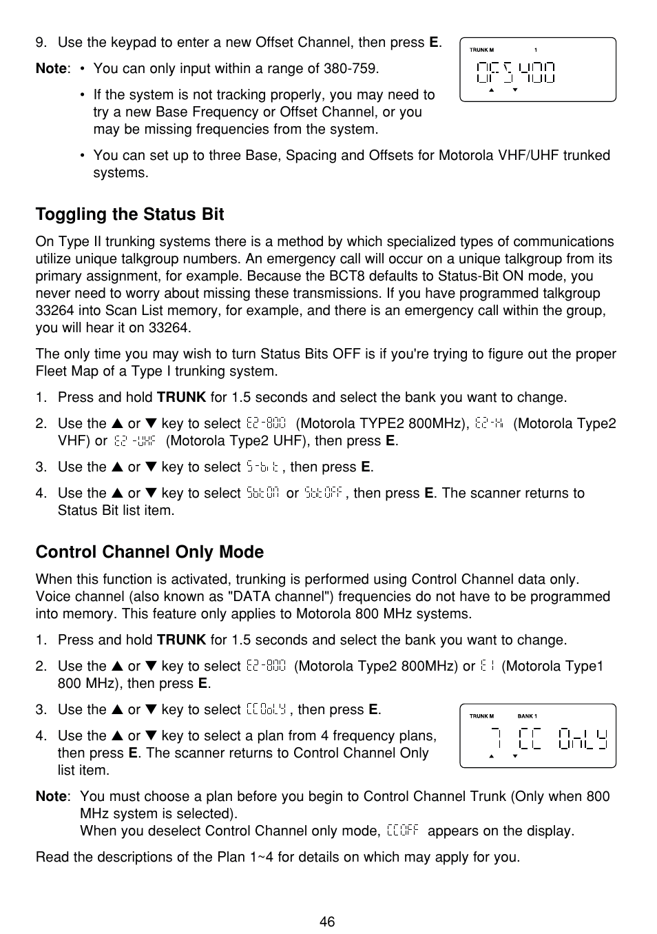 Toggling the status bit, Control channel only mode | Uniden BCT8 User Manual | Page 50 / 68