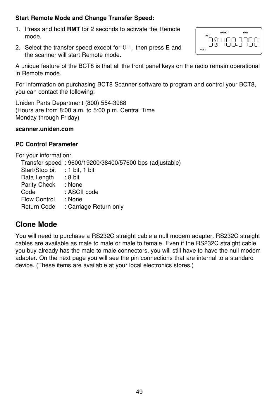 Clone mode | Uniden BCT8 User Manual | Page 53 / 68