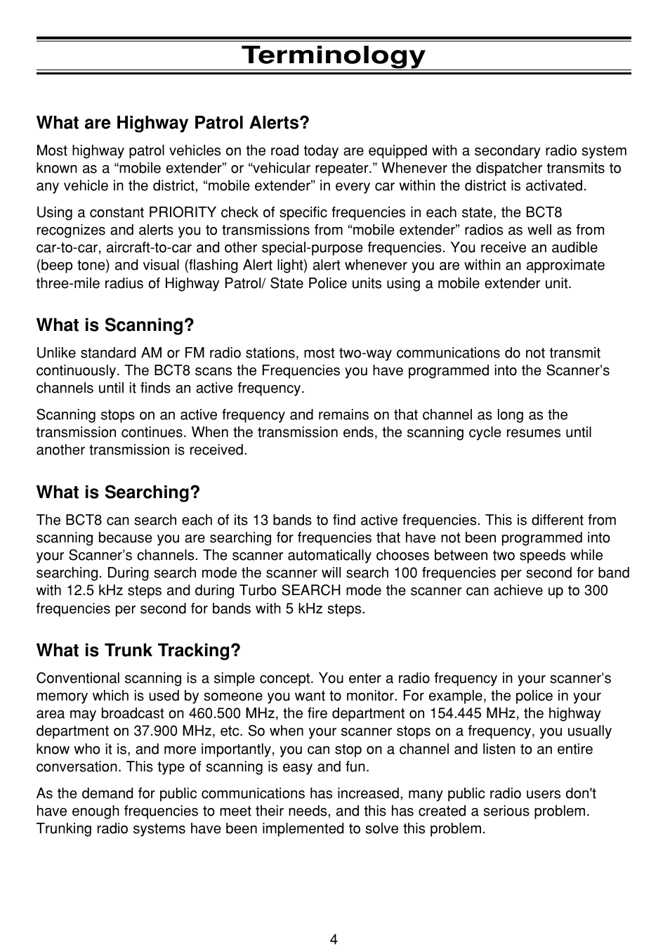 Terminology | Uniden BCT8 User Manual | Page 8 / 68