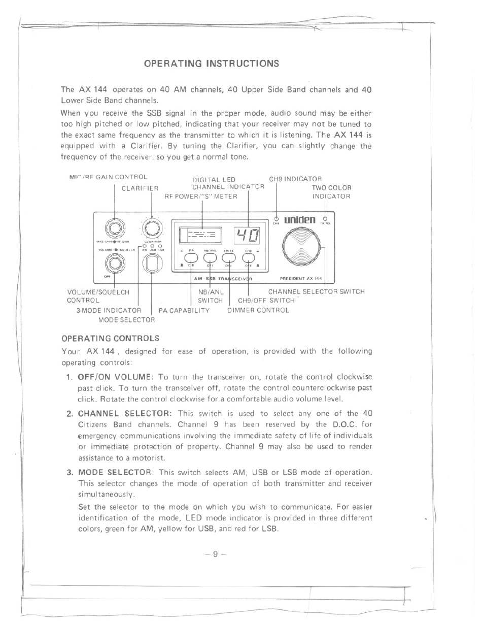 Operating instructions | Uniden AX 144 User Manual | Page 10 / 17