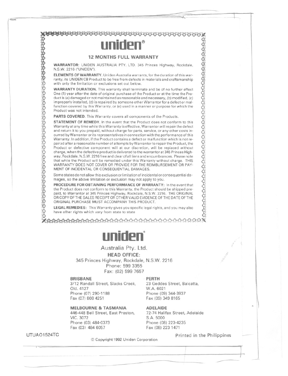 Uniden | Uniden AX 144 User Manual | Page 17 / 17