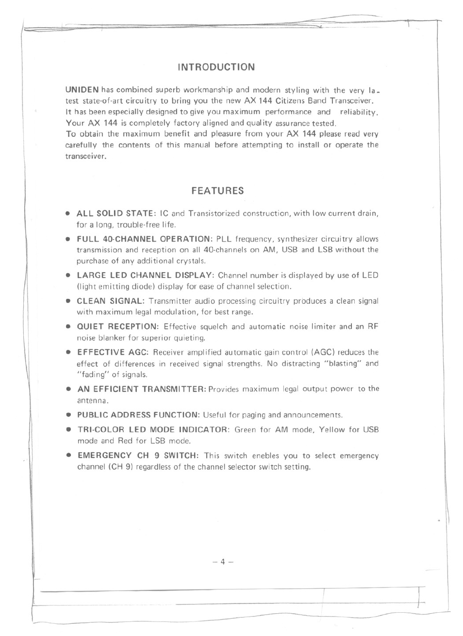 Introduction | Uniden AX 144 User Manual | Page 5 / 17