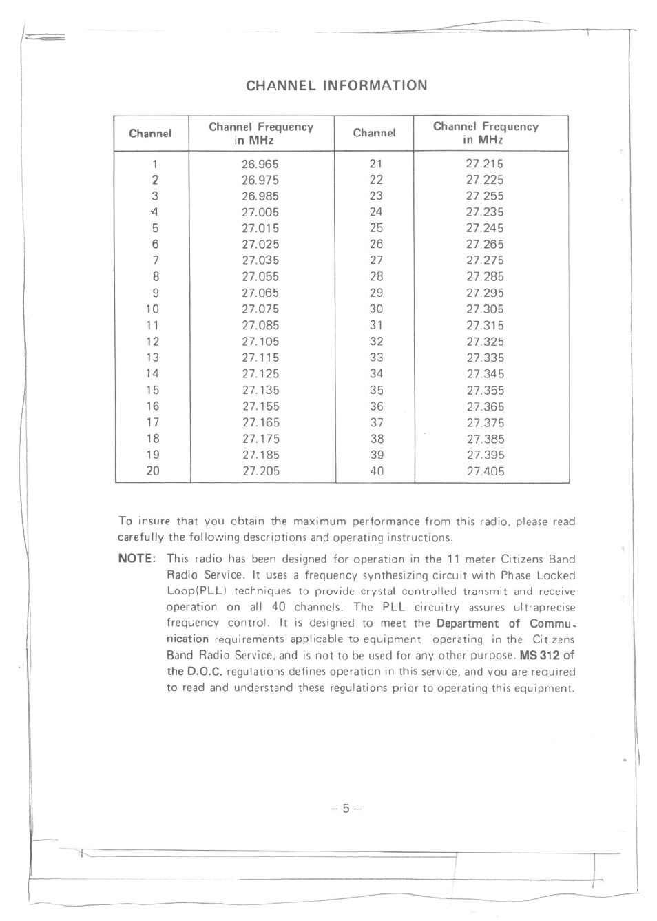 Channel information | Uniden AX 144 User Manual | Page 6 / 17