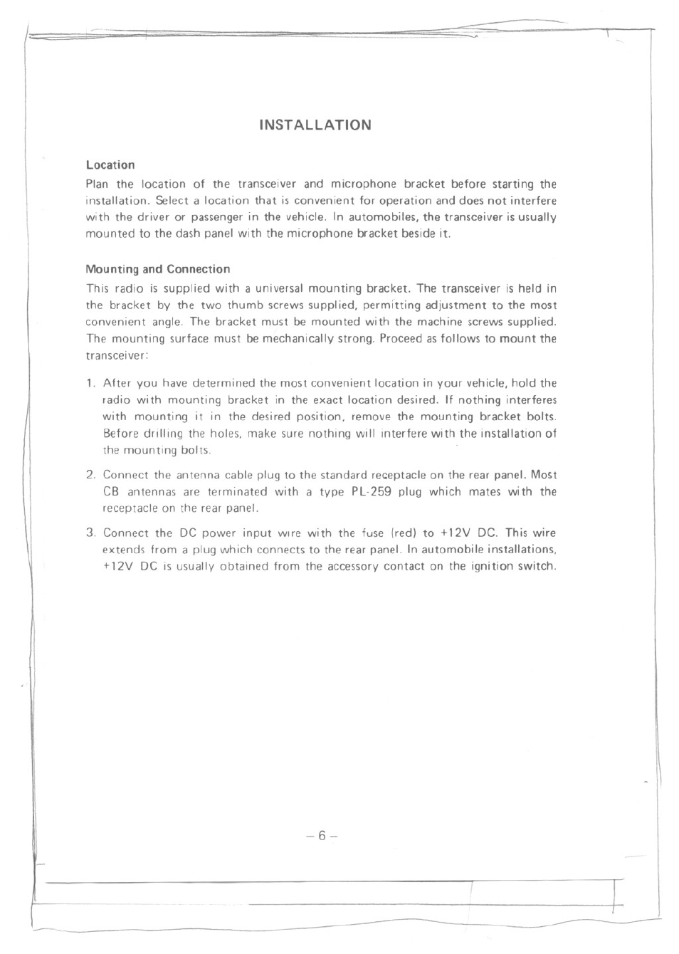 Installation | Uniden AX 144 User Manual | Page 7 / 17