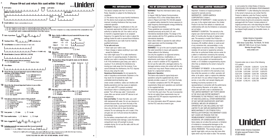 Uniden TR620 User Manual | Page 2 / 2