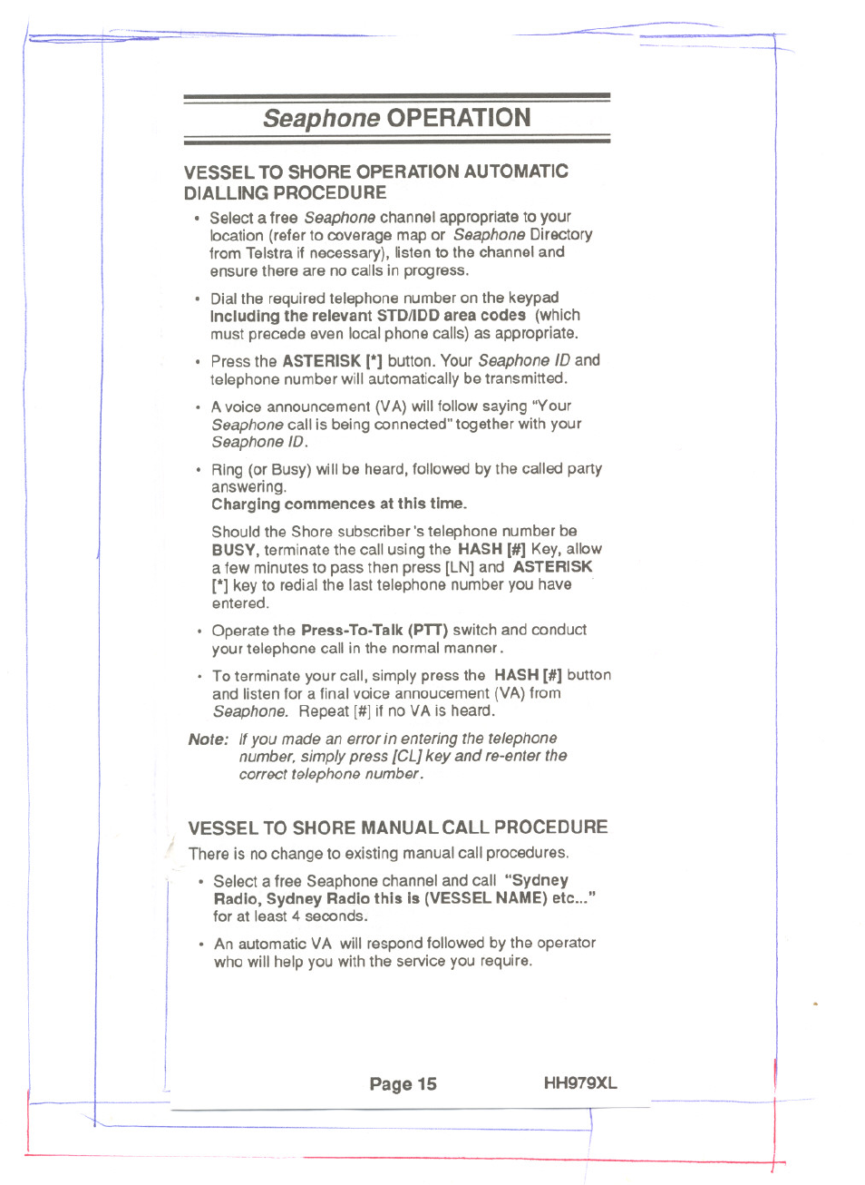 Seaphone operation, Seaphona operation, Operation | Seaphone | Uniden HH979XL User Manual | Page 17 / 32
