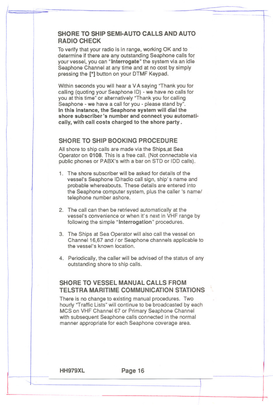 Shore to ship semi-auto calls and auto radio check, Shore to ship booking procedure | Uniden HH979XL User Manual | Page 18 / 32