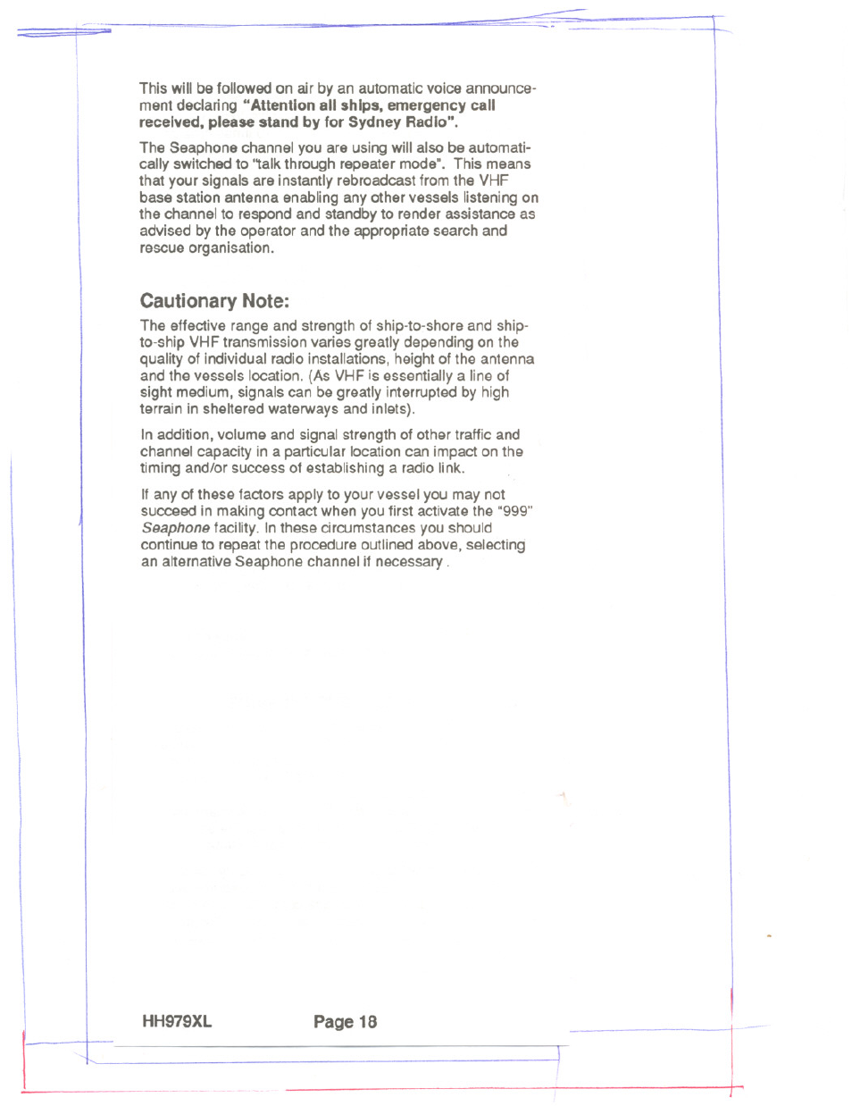 Cautionary note | Uniden HH979XL User Manual | Page 20 / 32