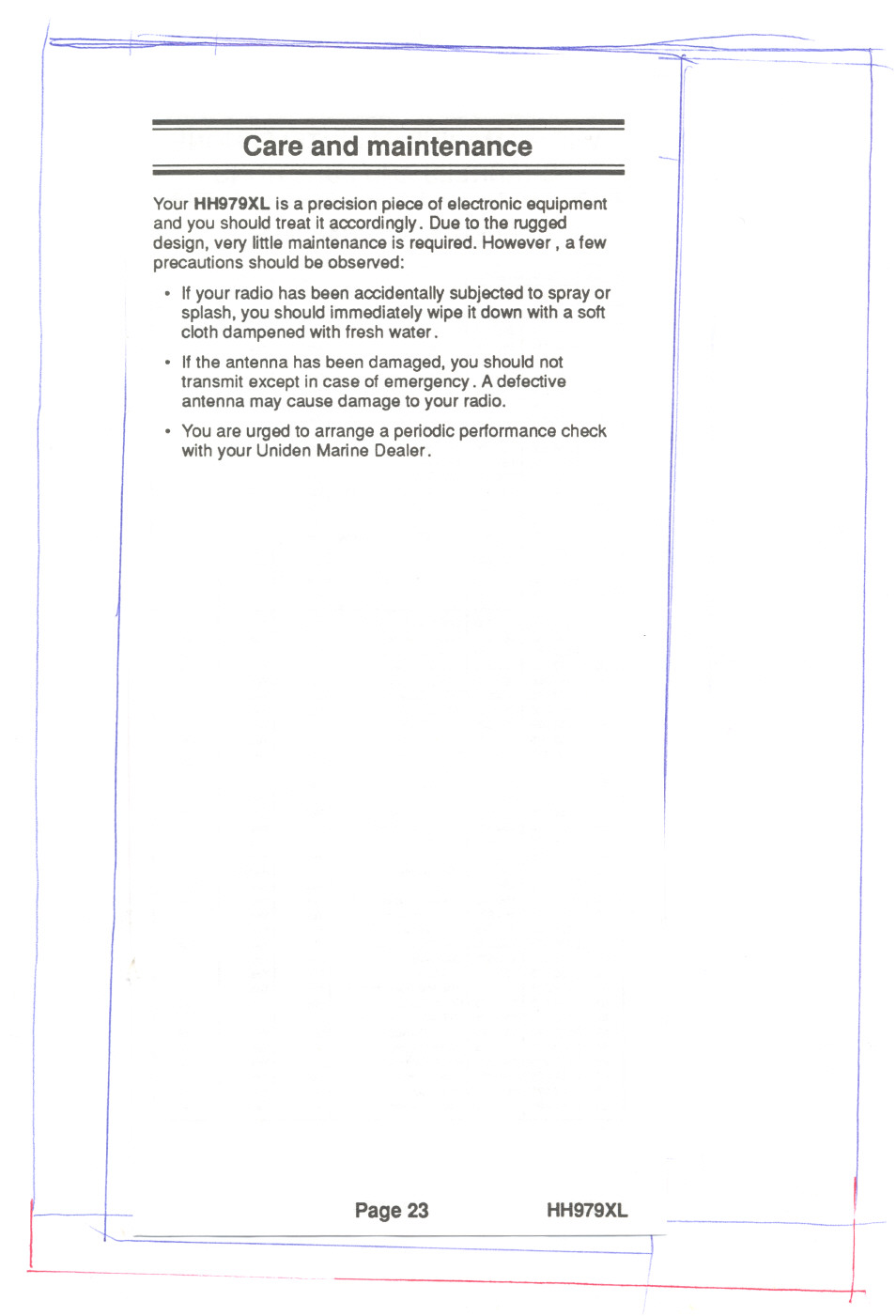 Care and maintenance | Uniden HH979XL User Manual | Page 25 / 32