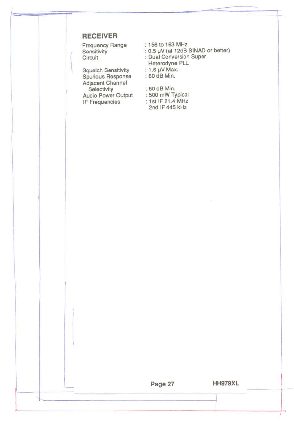 Receiver | Uniden HH979XL User Manual | Page 29 / 32