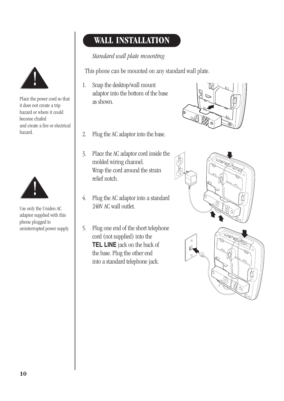 Wall installation | Uniden DGMax DGA940 User Manual | Page 13 / 42