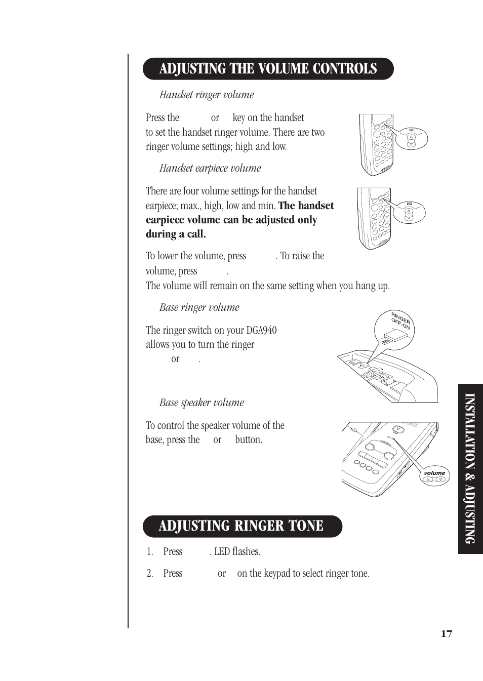 Inst alla tion & adjusting | Uniden DGMax DGA940 User Manual | Page 20 / 42