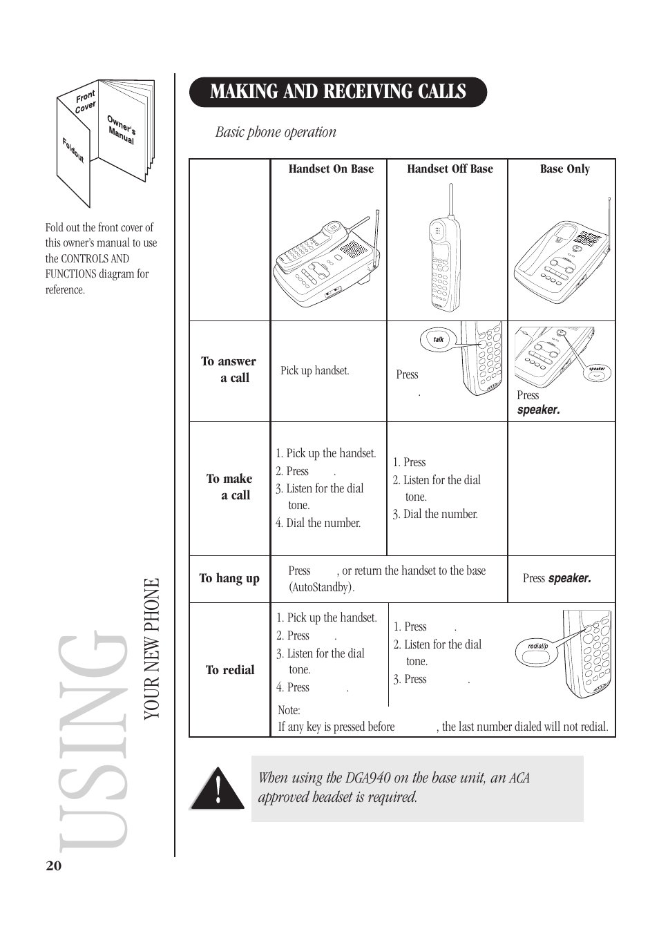 Using, Your new phone making and receiving calls | Uniden DGMax DGA940 User Manual | Page 23 / 42